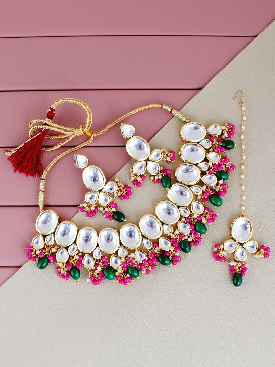 

LUCKY JEWELLERY 18k Gold-Plated Kundan-Studded Jewellery Set
