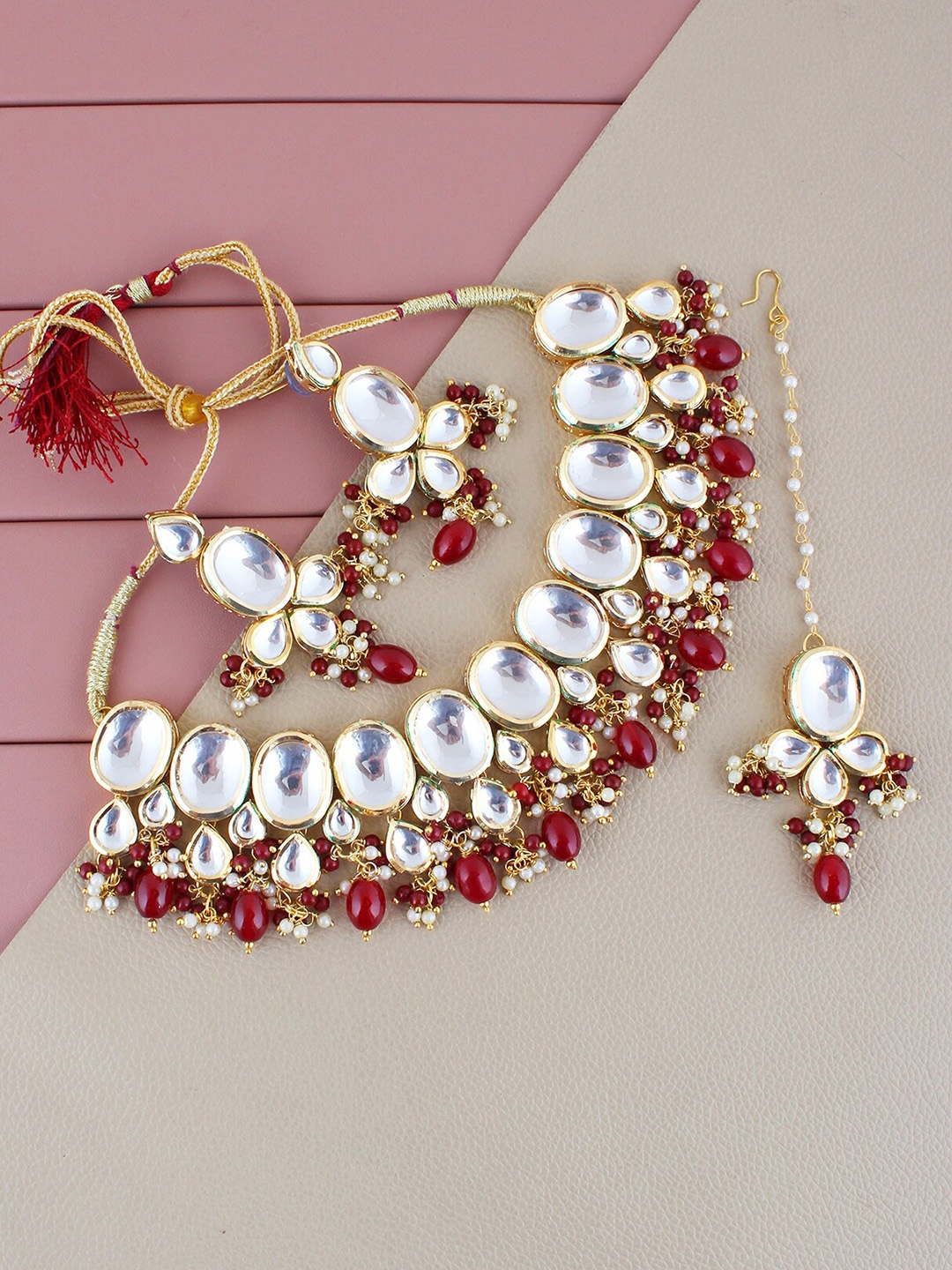

LUCKY JEWELLERY 18k Gold-Plated Kundan Studded Jewellery Set
