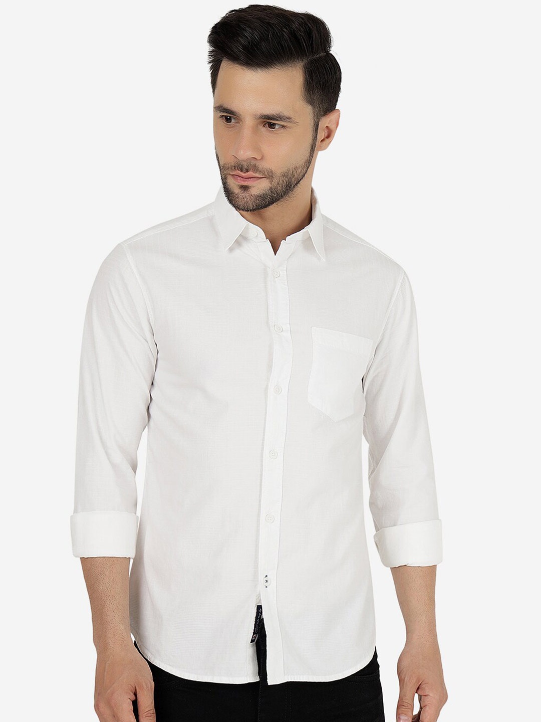 

Greenfibre Slim Fit Spread Collar Cotton Casual Shirt, White