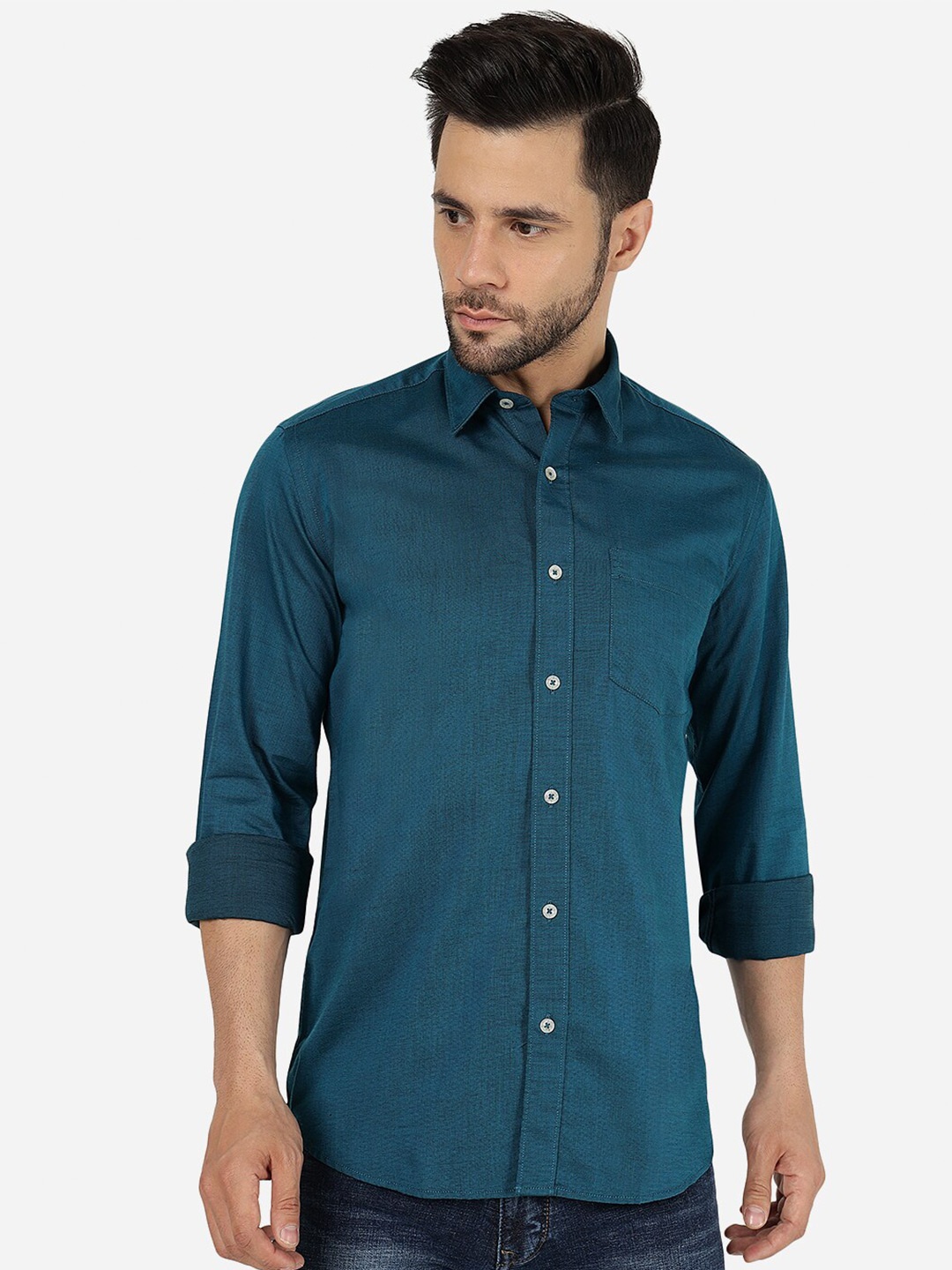 

JADE BLUE Slim Fit Opaque Pure Cotton Casual Shirt