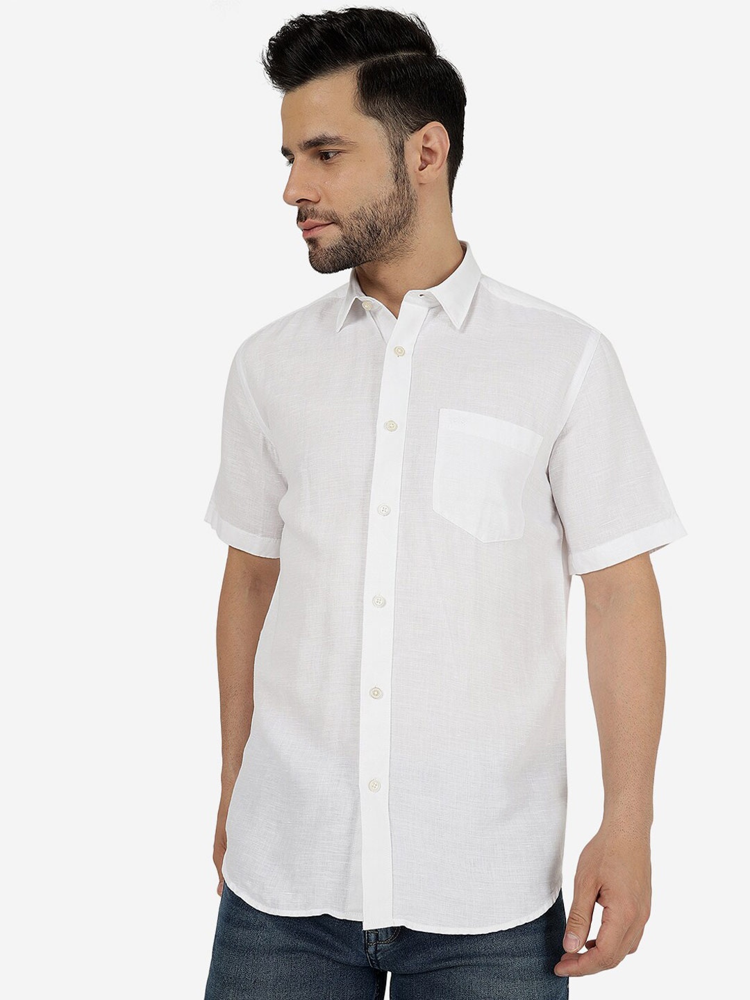 

JADE BLUE Slim Fit Opaque Pure Cotton Casual Shirt, White