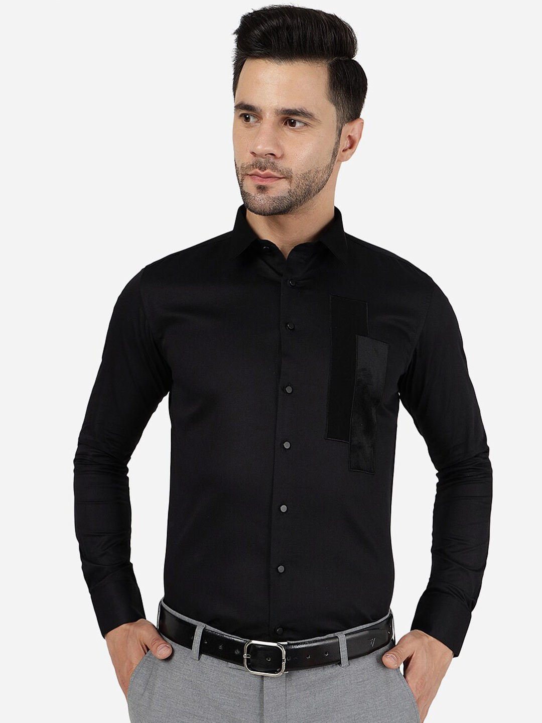 

JB STUDIO Slim Fit Spread Collar Pure Cotton Formal Shirt, Black