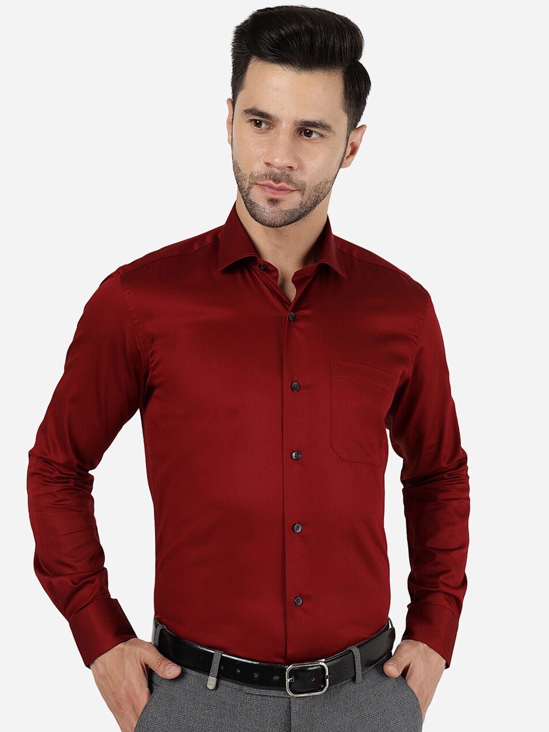 

METAL Slim Fit Opaque Cotton Formal Shirt, Maroon