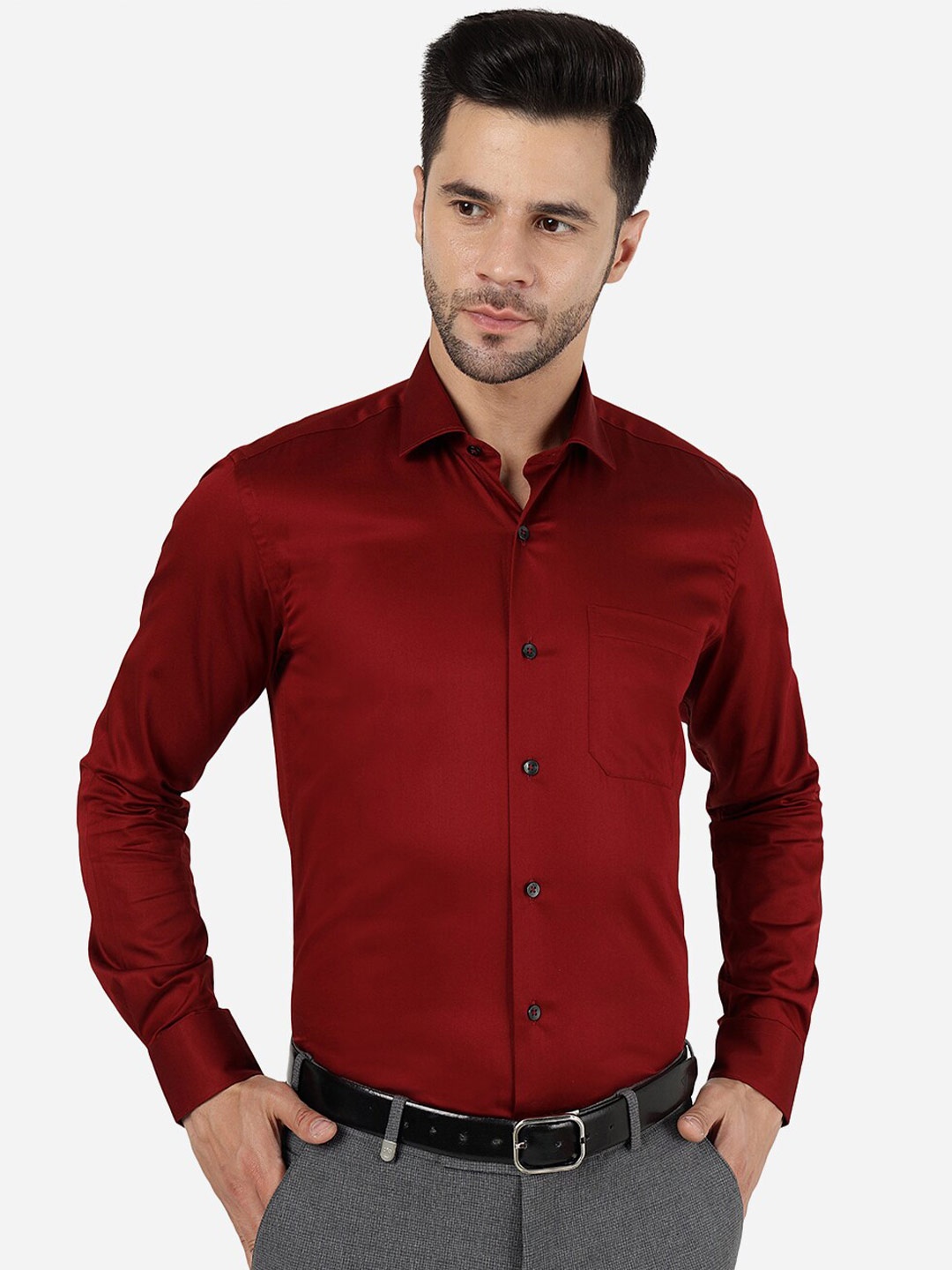 

METAL Slim Fit Opaque Pure Cotton Formal Shirt, Maroon