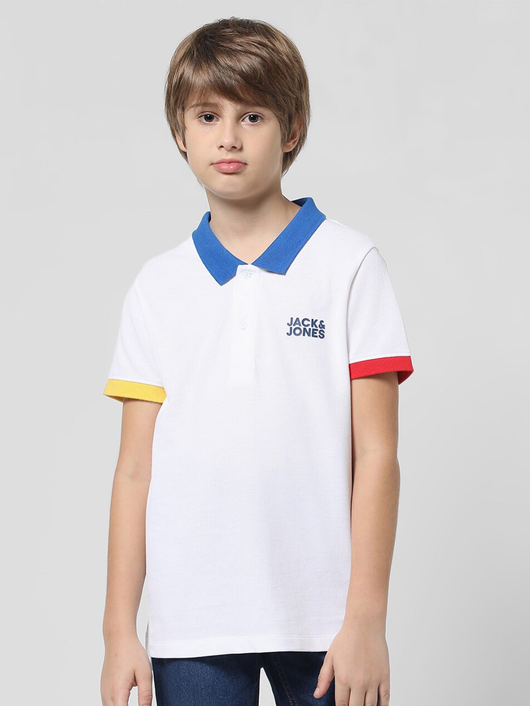 

Jack & Jones Junior Boys Polo Collar Slim Fit Pure Cotton T-Shirt, White