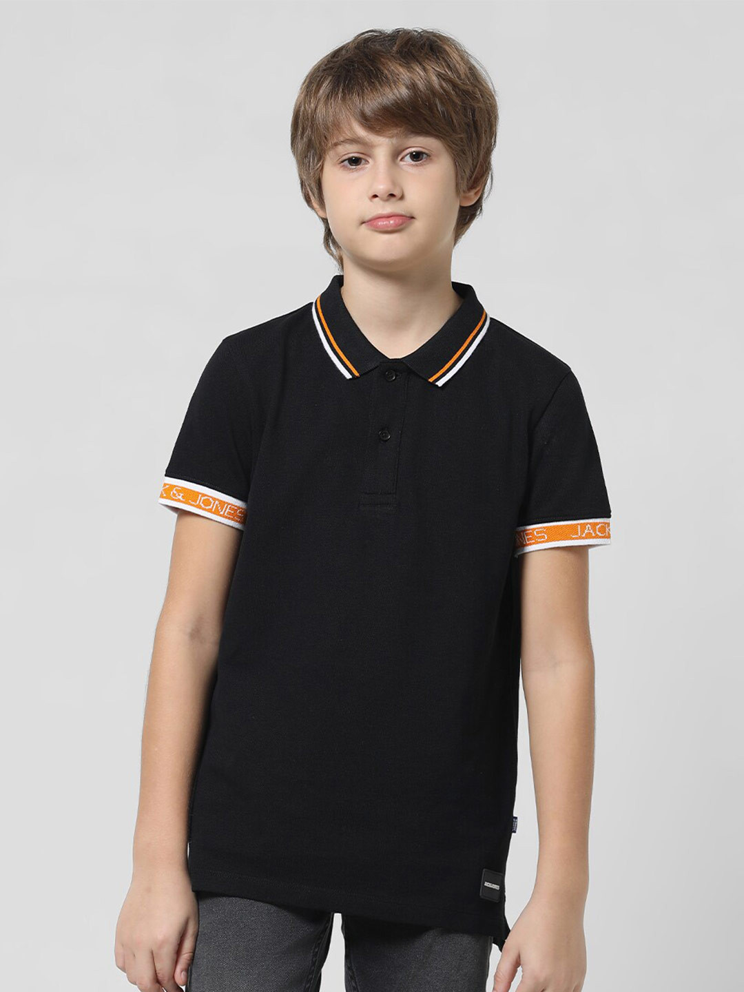 

Jack & Jones Junior Boys Polo Collar Slim Fit Pure Cotton T-Shirt, Black