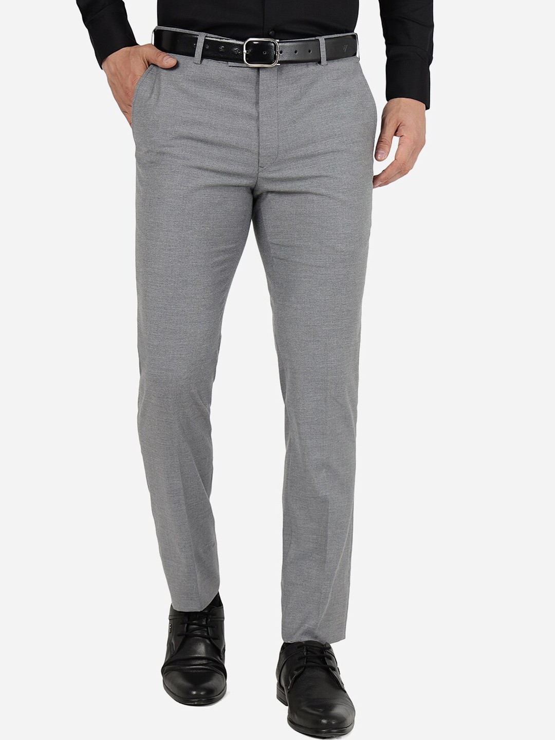 

METAL Men Slim Fit Formal Trousers, Grey