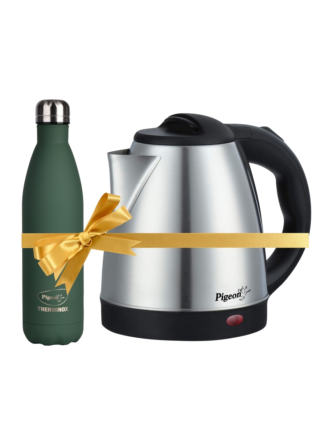 

Pigeon Silver Toned & Green Electric Kettle With Water Bottle