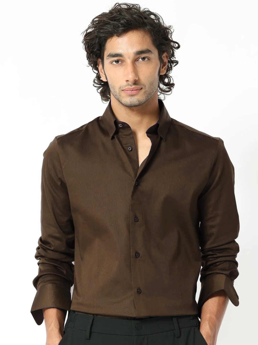 

MISCHIEF MONKEY Classic Twill Opaque Casual Shirt, Brown