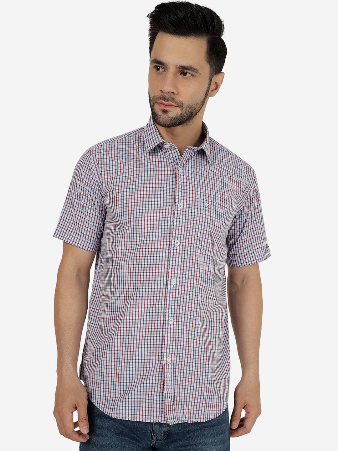 

Greenfibre Micro Checks Opaque Pure Cotton Casual Shirt, Red