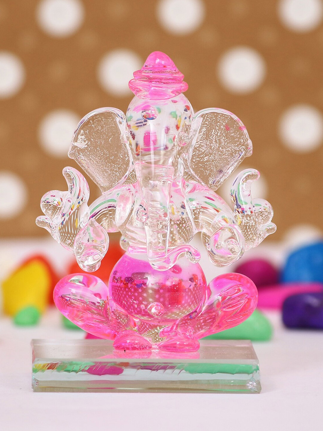 

eCraftIndia Transparent & Pink Car Ganesha Showpieces