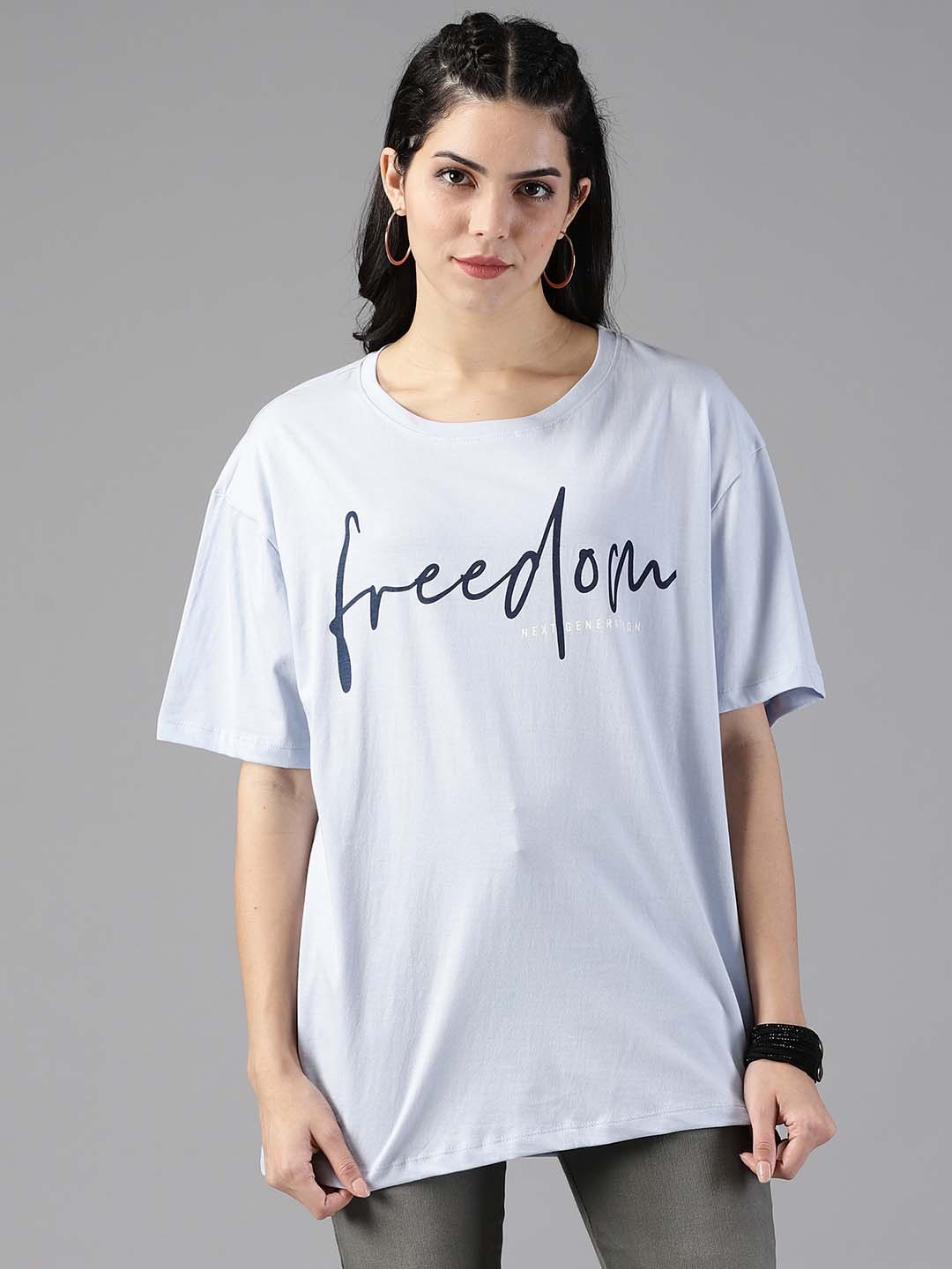

Roadster Typography Printed Pure Cotton Oversized T-Shirt, Blue