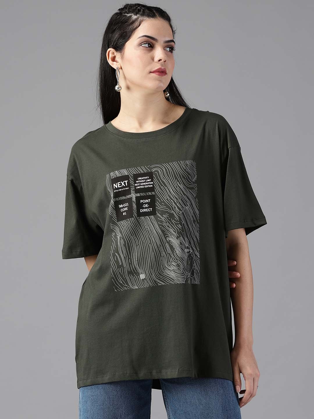 

Roadster Graphic Printed Pure Cotton Oversized T-Shirt, Green