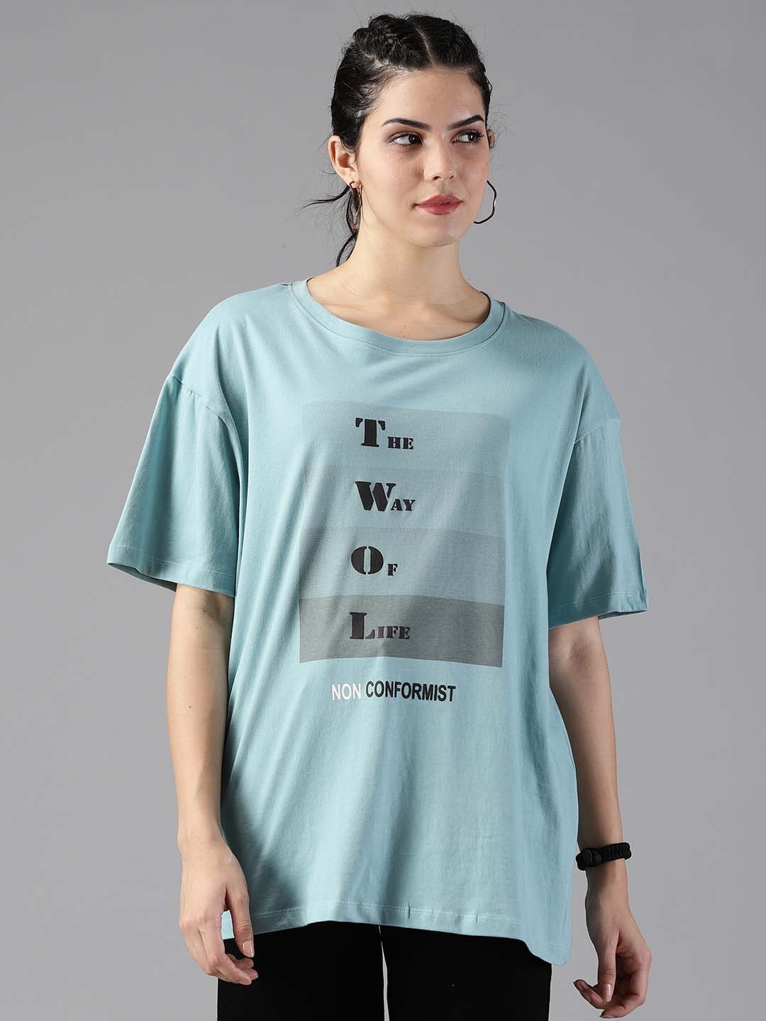 

Roadster Typography Printed Oversized Pure Cotton T-Shirt, Sea green
