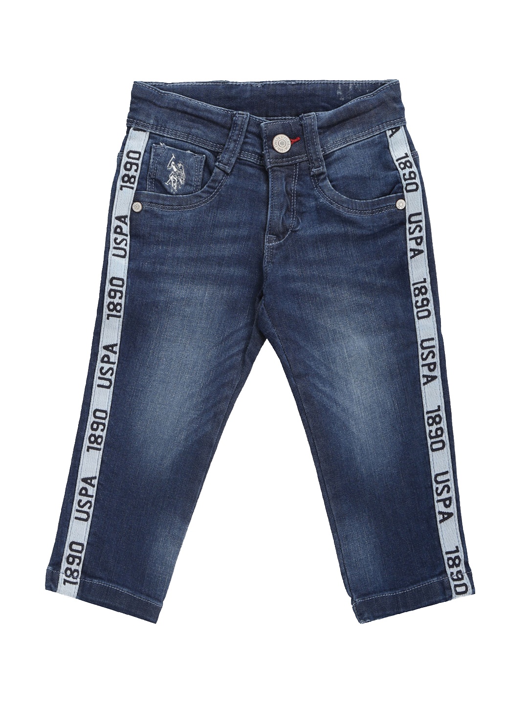 

U.S. Polo Assn. Kids Boys Slim Fit Mid Rise Light Fade Stretchable Jeans, Blue