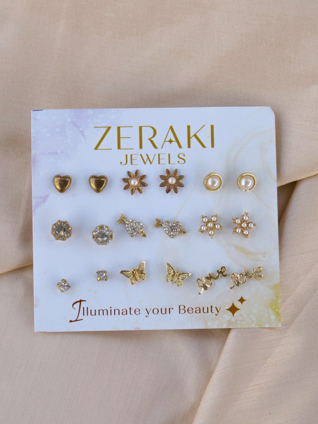 

Zeraki Jewels Set Of 6 Gold-Plated Contemporary Studs Earrings