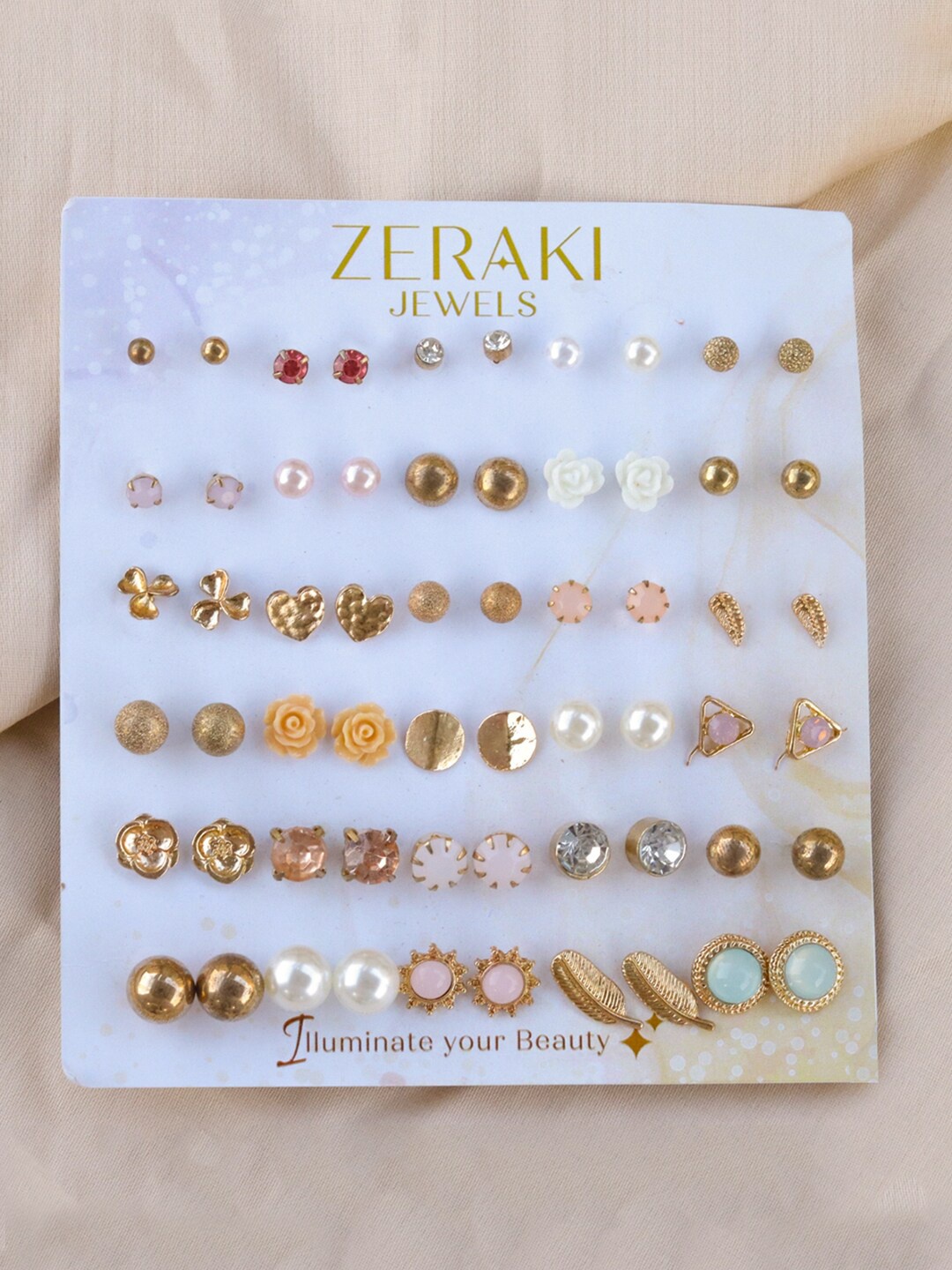 

Zeraki Jewels Set Of 30 Rose Gold-Plated Contemporary Studs Earrings