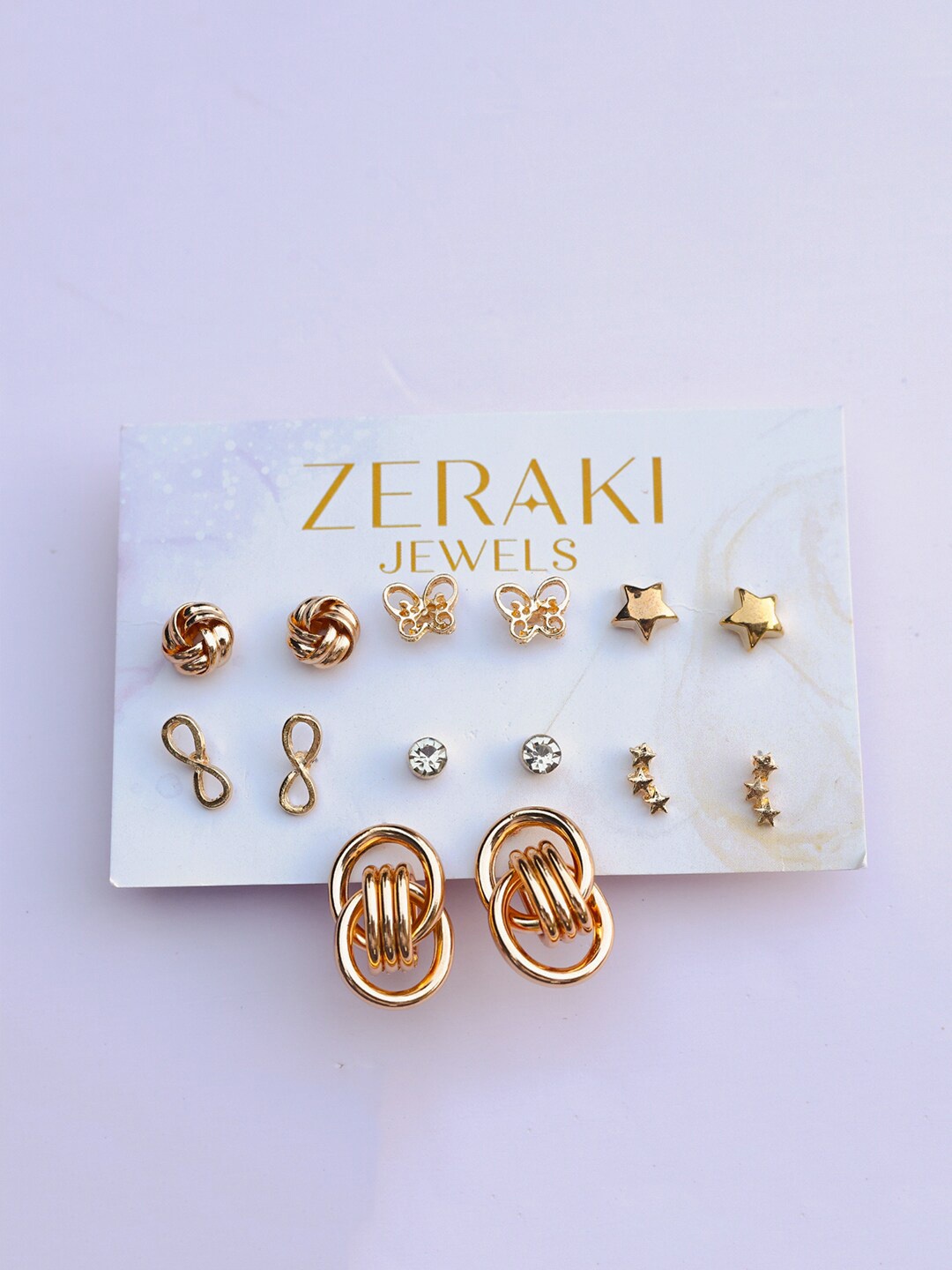 

Zeraki Jewels Set Of 6 Rose Gold-Plated Contemporary Studs Earrings