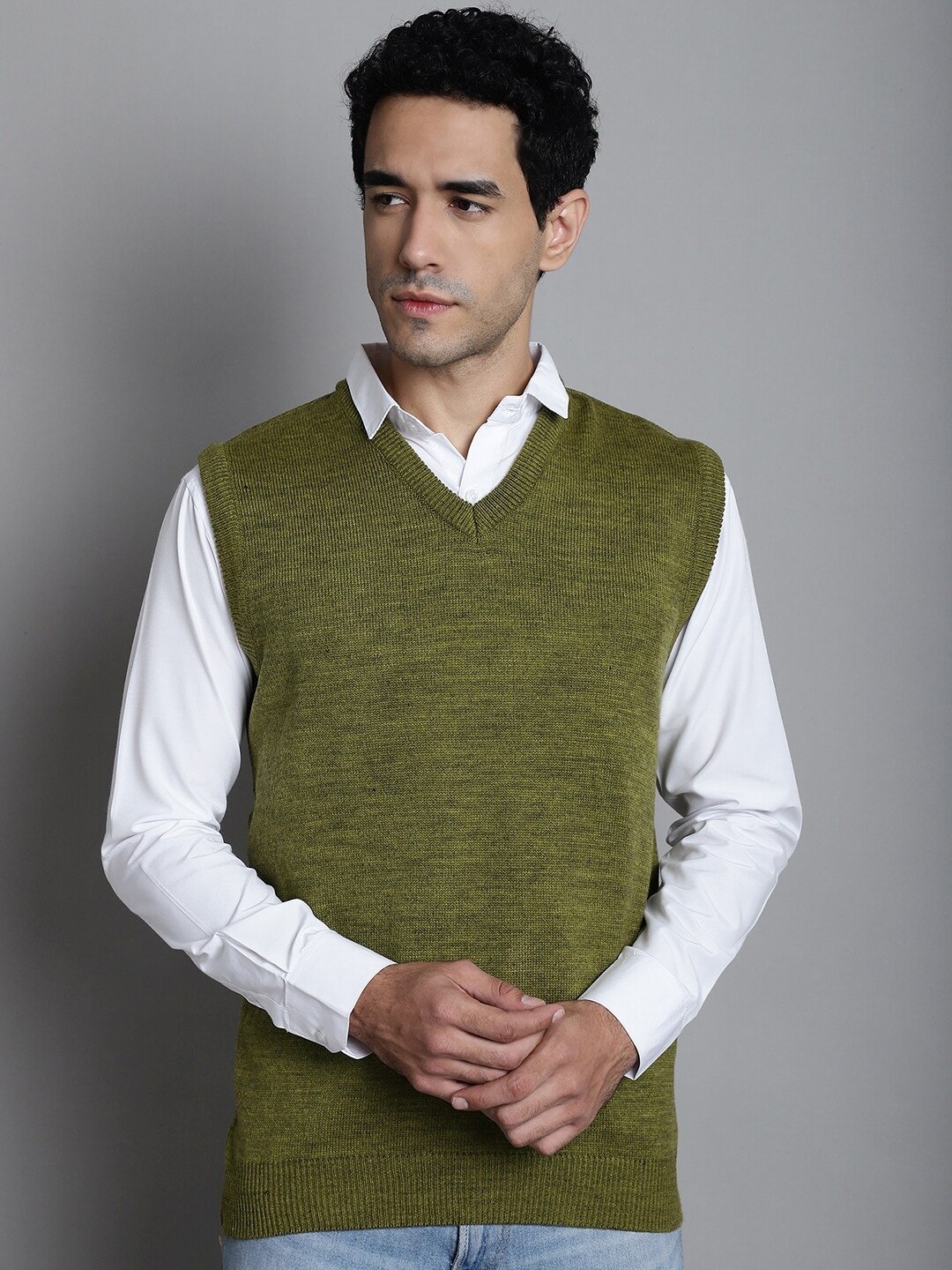 

VENITIAN V-Neck Acrylic Sweater Vest, Green