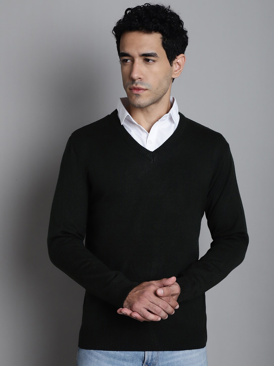 

VENITIAN V-Neck Acrylic Pullover, Olive