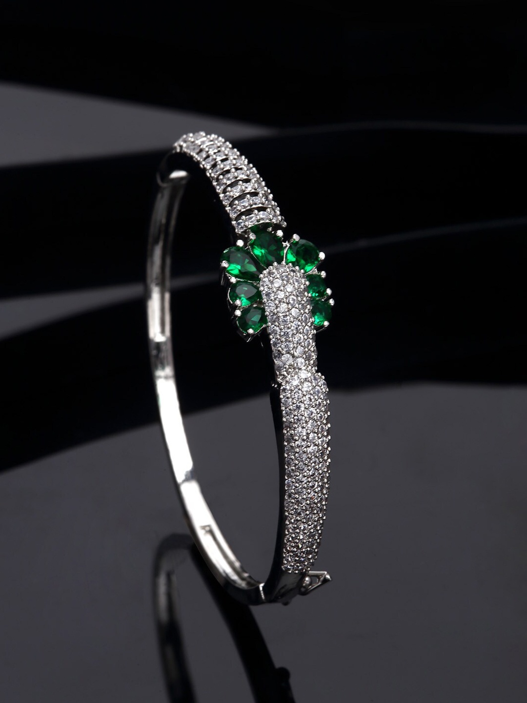 

ZENEME Rhodium-Plated American Diamond-Studded Kada, Silver