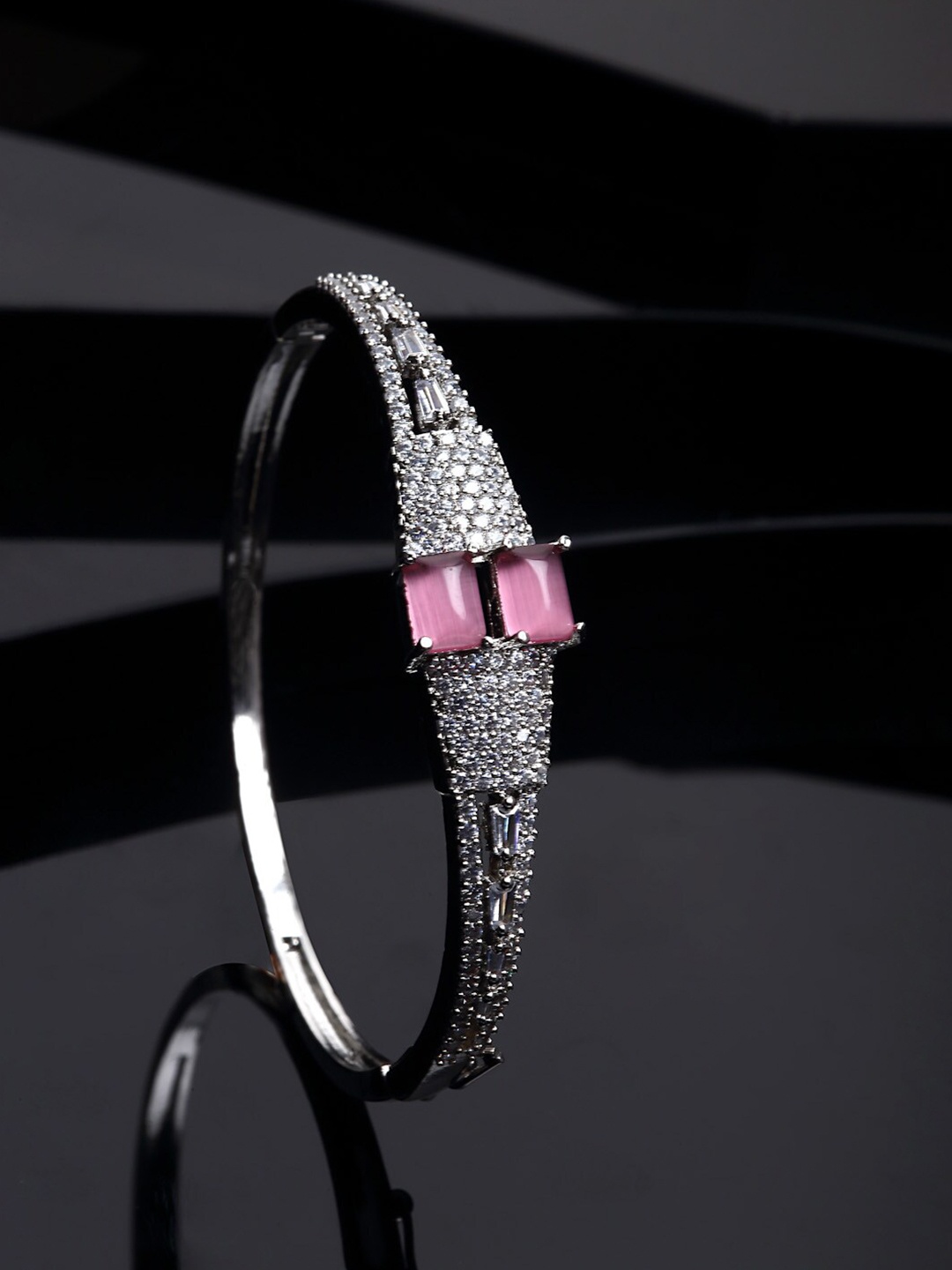 

ZENEME Rhodium-Plated American Diamond-Studded Kada, Silver