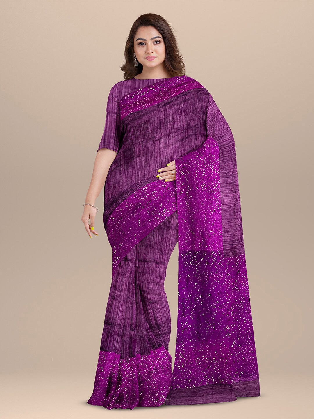 

SARIKA Sequinned Pure Silk Saree, Purple