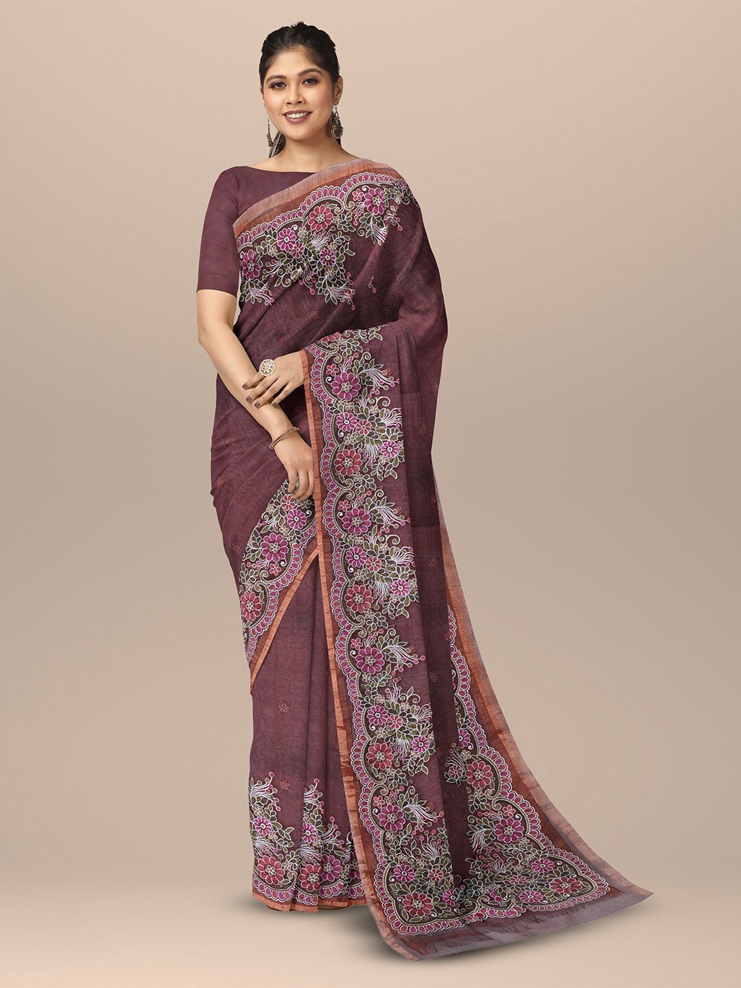 

SARIKA Ethnic Motifs Embroidered Saree, Maroon
