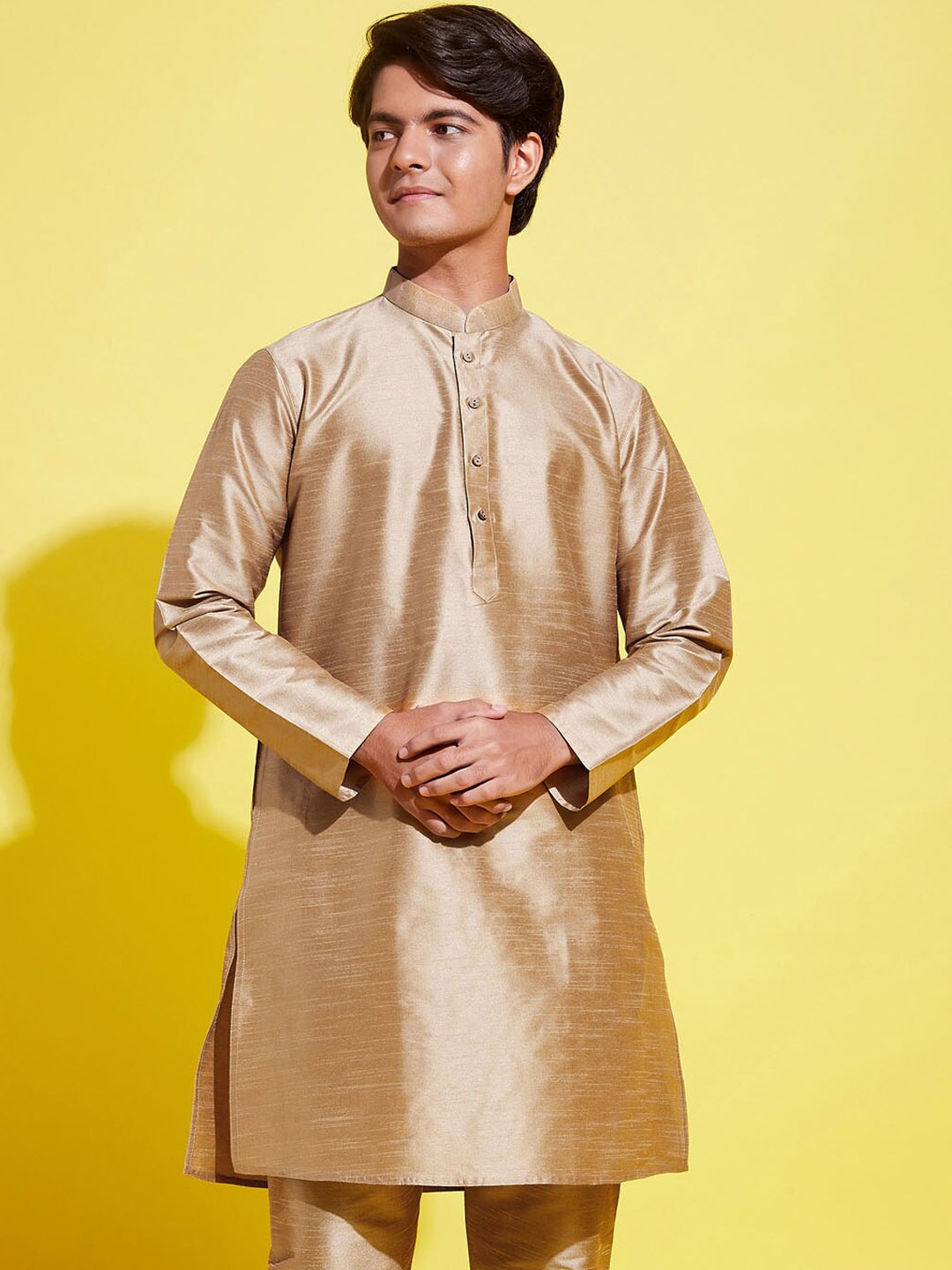 

VASTRAMAY YUVA Boys Mandarin Collar Long Sleeves Straight Kurta, Rose gold