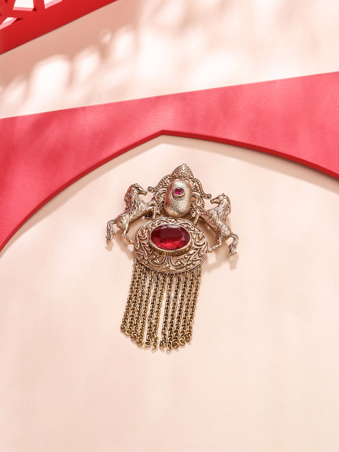 

COSA NOSTRAA Men Sawaar-e-Noor Stone-Studded Brooch, Gold