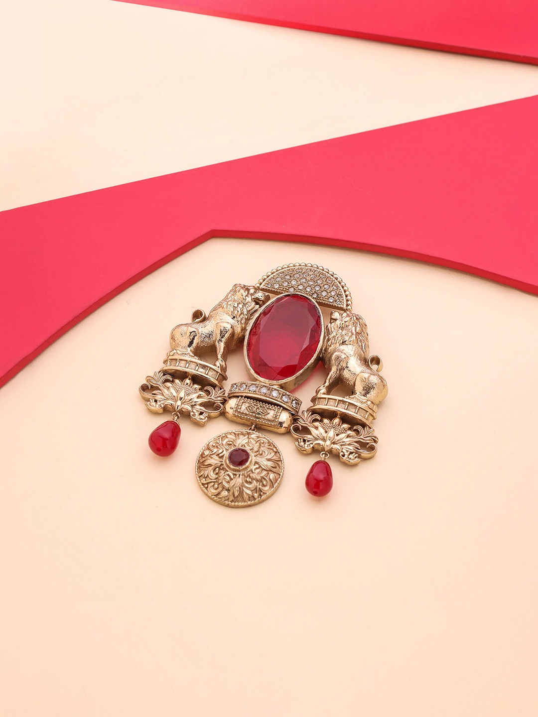 

COSA NOSTRAA Men Sher-e-Khaas Brass Stone-Studded Brooch, Gold