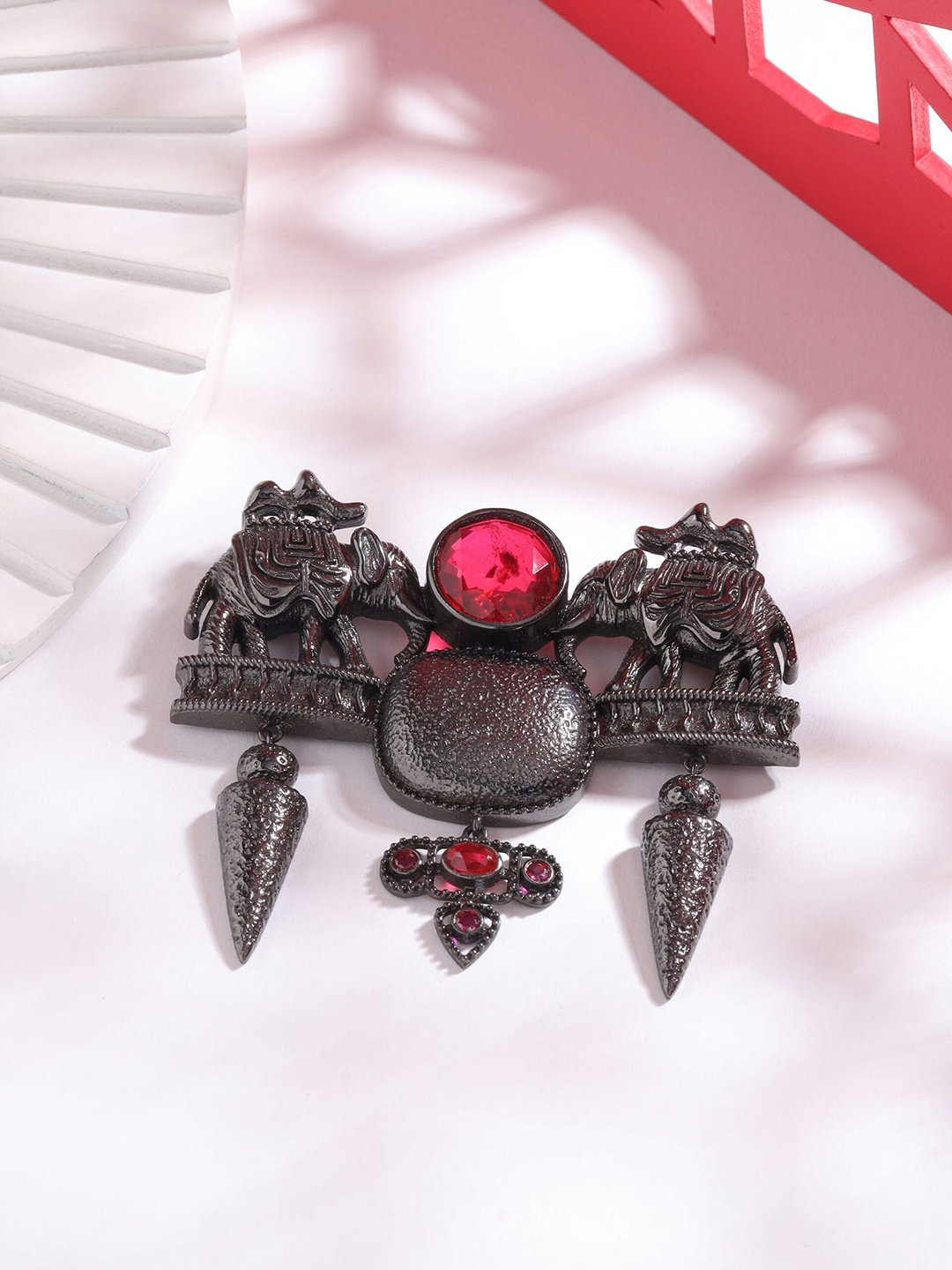 

COSA NOSTRAA Men Stone-Studded Brooch, Grey