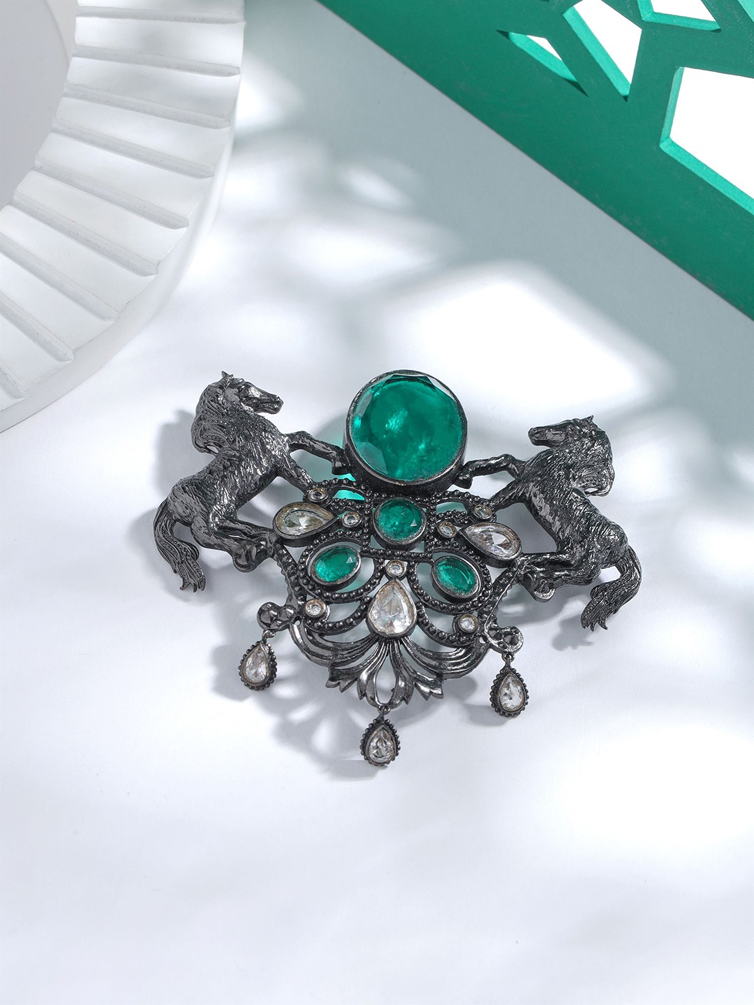 

COSA NOSTRAA Men Stone-Studded Brooch, Grey