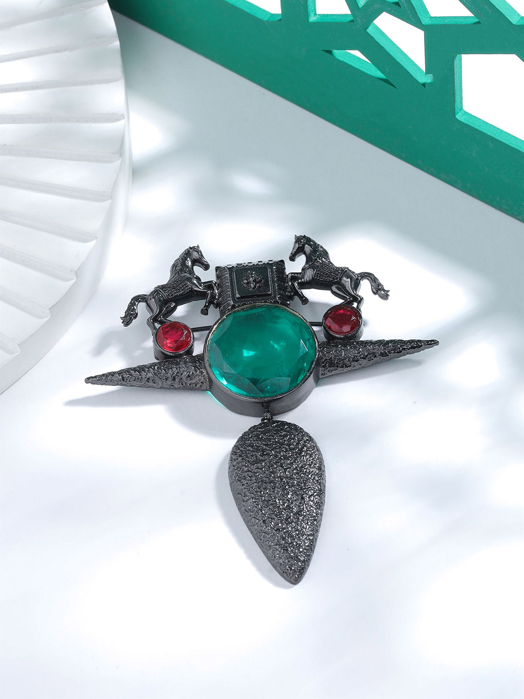 

COSA NOSTRAA Men Stone-Studded Brooch, Grey