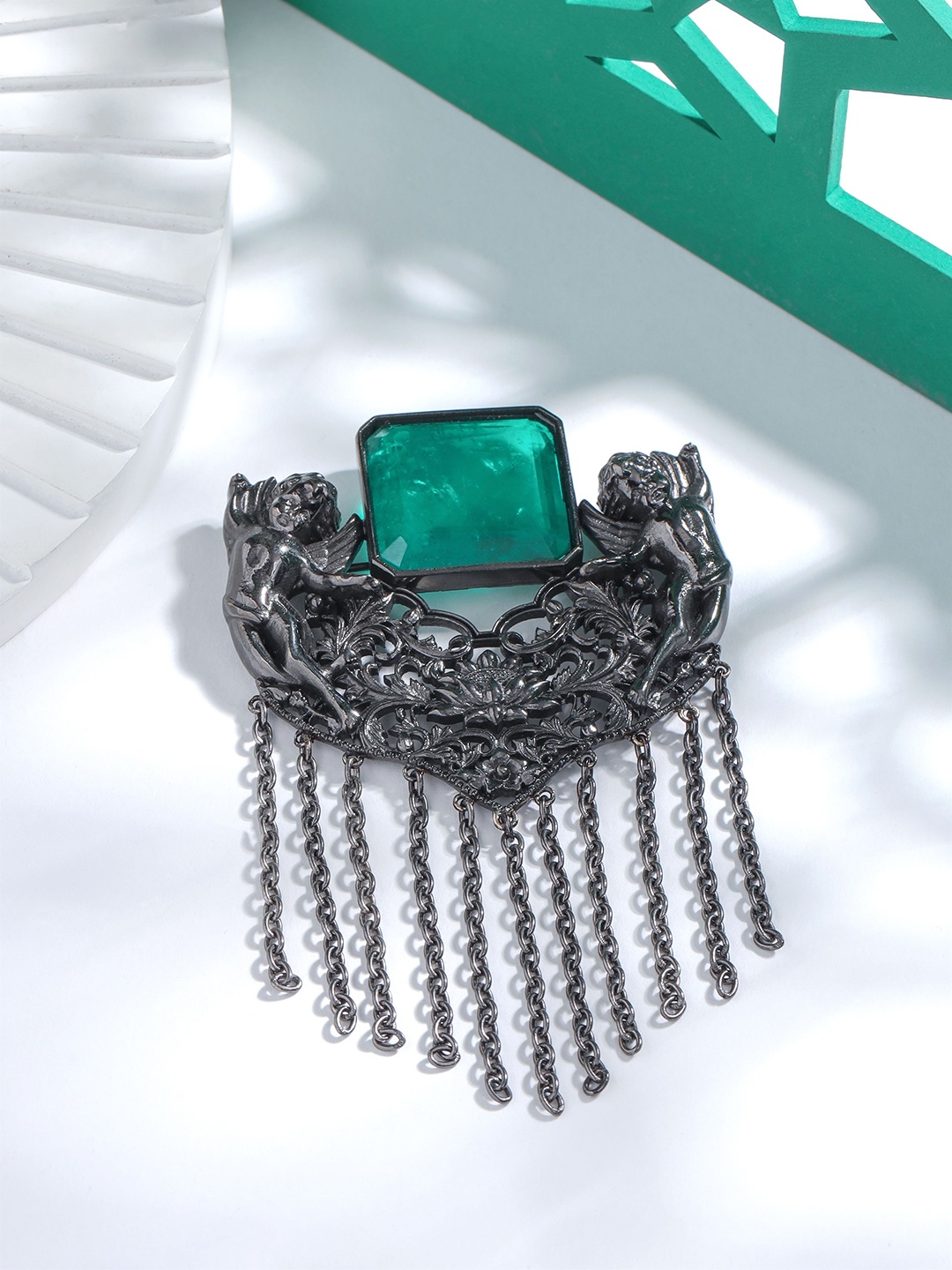

COSA NOSTRAA Men Stone-Studded Brooch, Grey