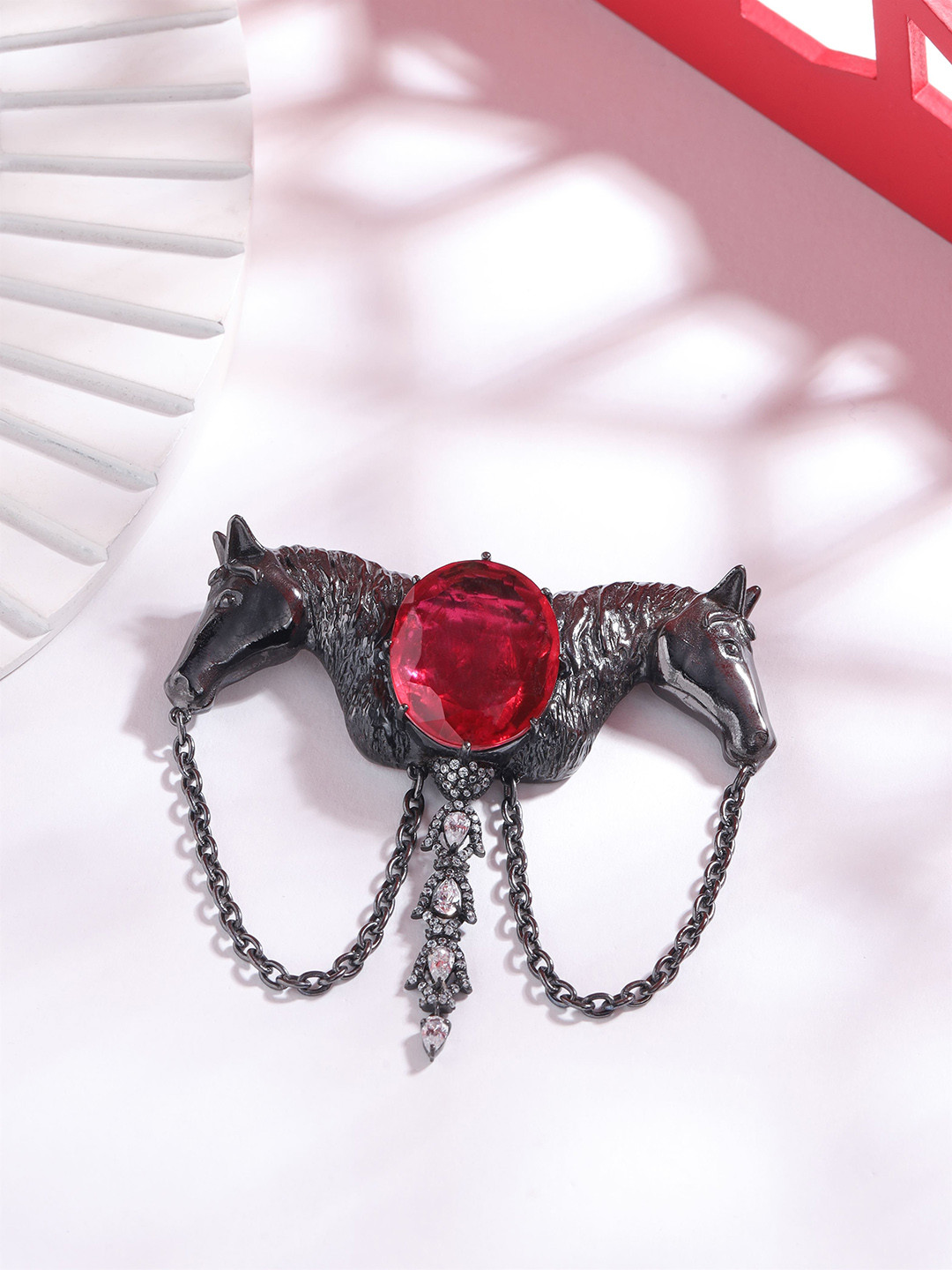 

COSA NOSTRAA Men Stone-Studded Brooch, Grey