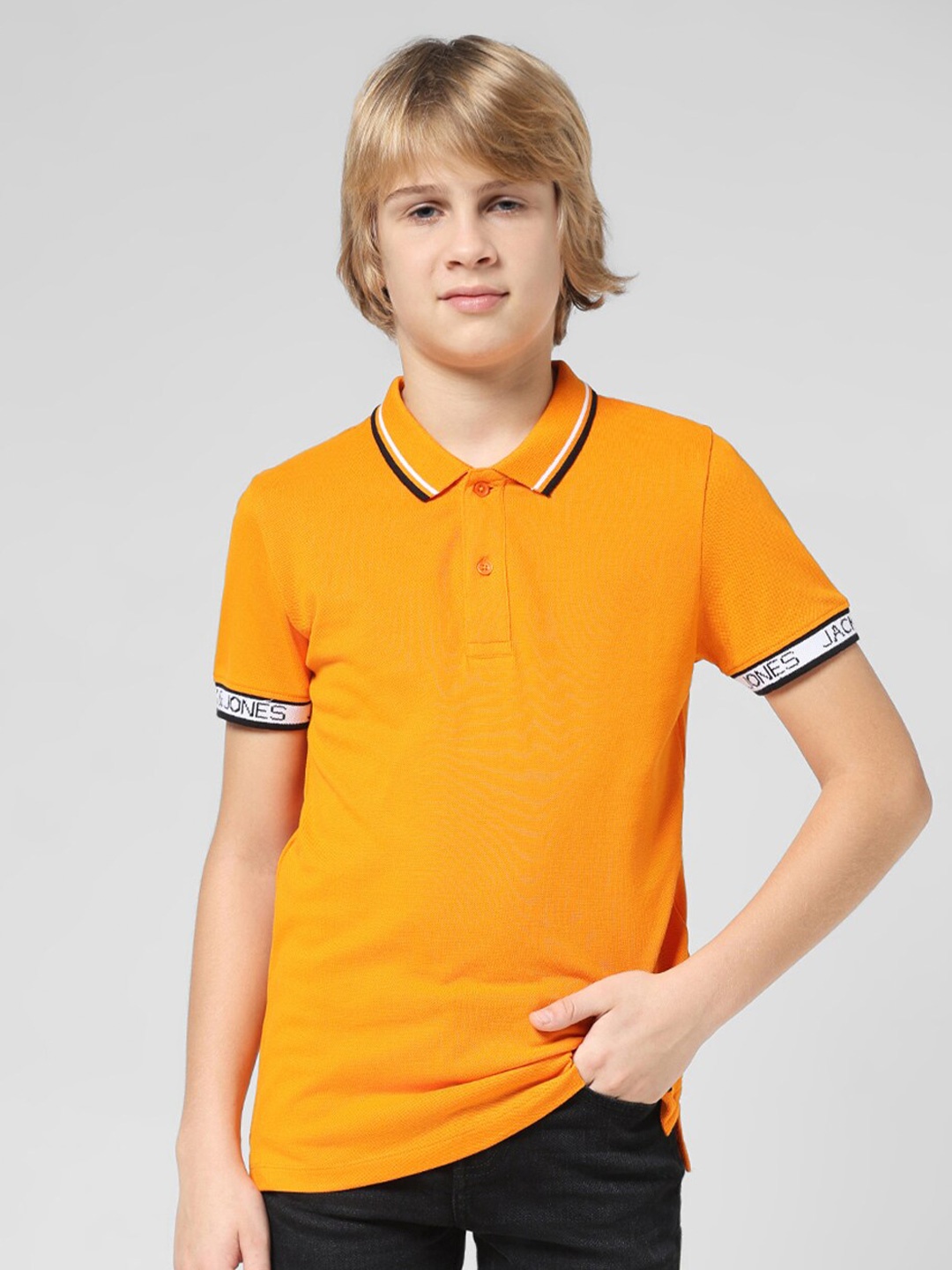 

Jack & Jones Junior Boys Polo Collar Pure Cotton Slim Fit T-shirt, Orange