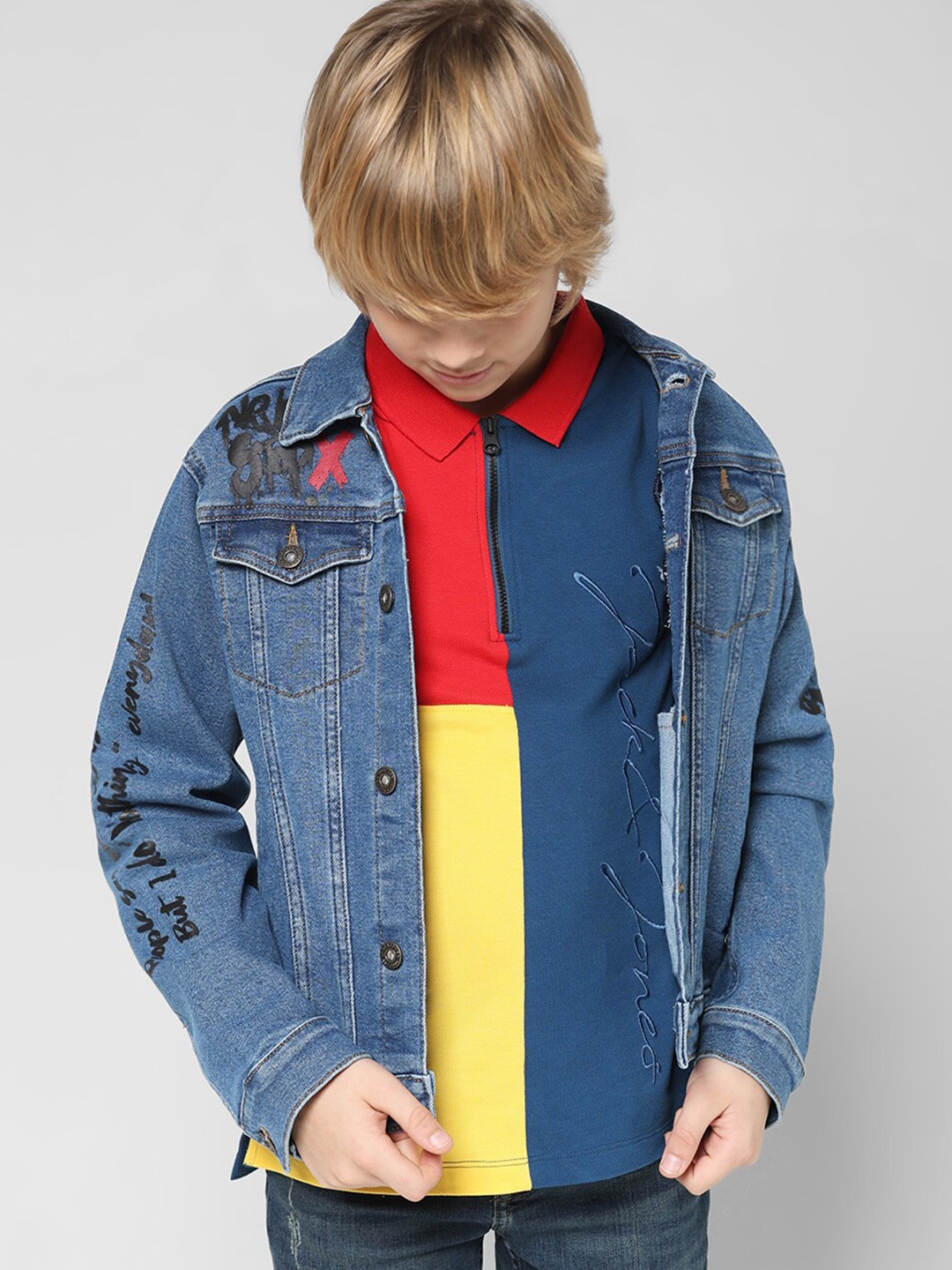Jack & Jones Junior Boys Colourblocked Pure Cotton Slim Fit T-shirt, Blue