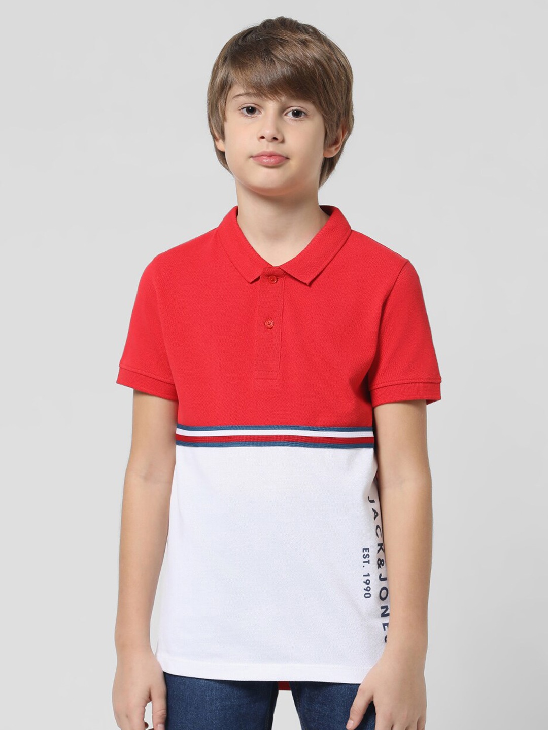 

Jack & Jones Junior Boys Colourblocked Pure Cotton Slim Fit T-shirt, Red