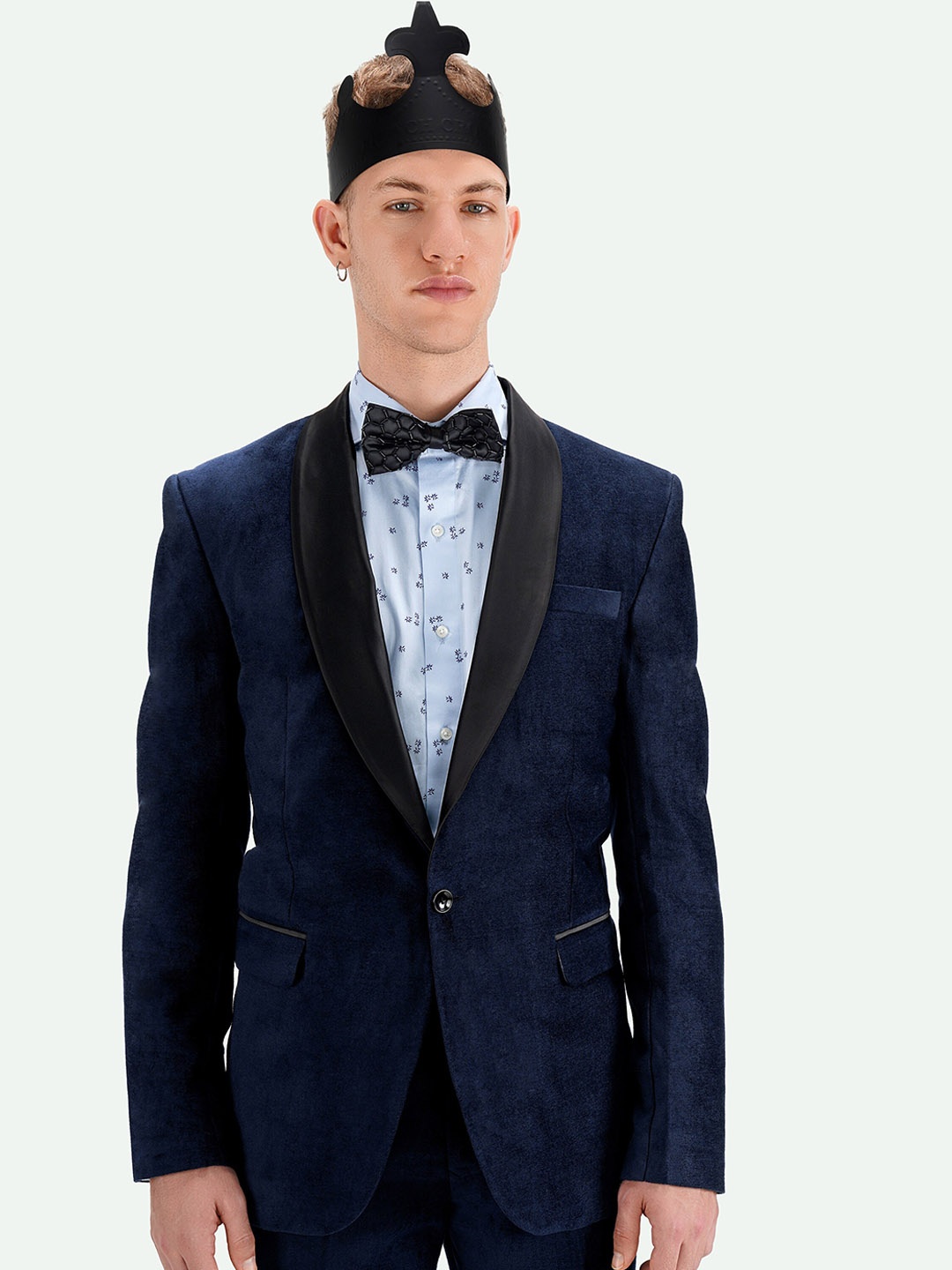 

FRENCH CROWN Peaked Lapel Collar Single-Breasted Tuxedo Formal Blazer, Blue