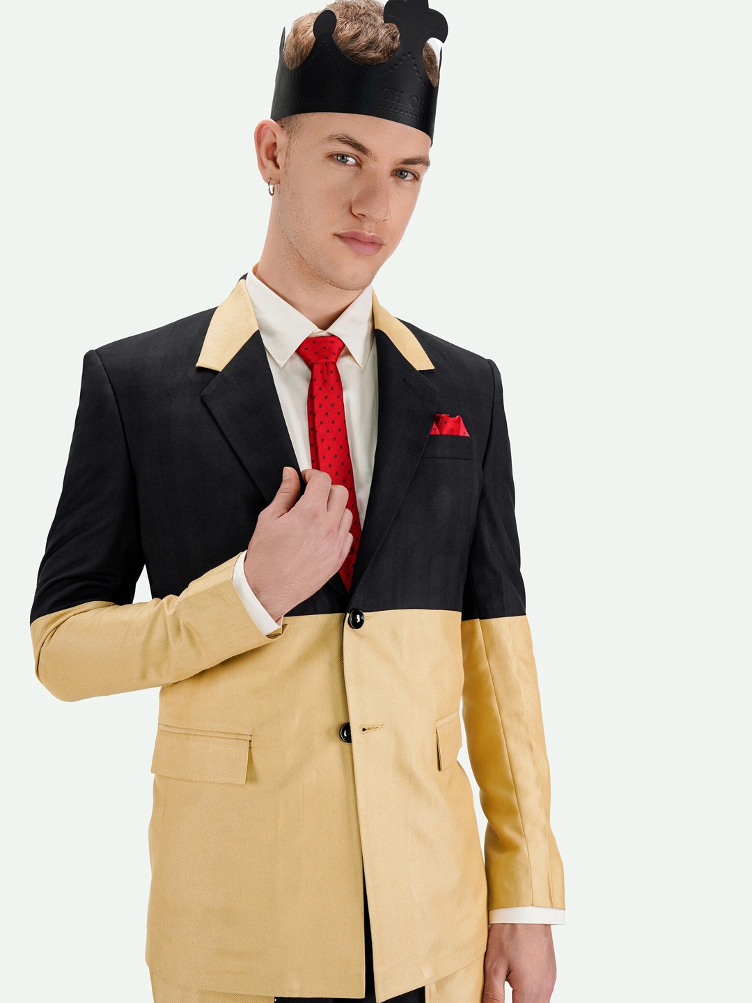 

FRENCH CROWN Colourblocked Single-Breasted Casual Blazer, Black