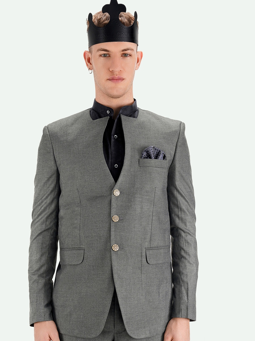 

FRENCH CROWN Single Breasted Wool Formal Blazer, Grey
