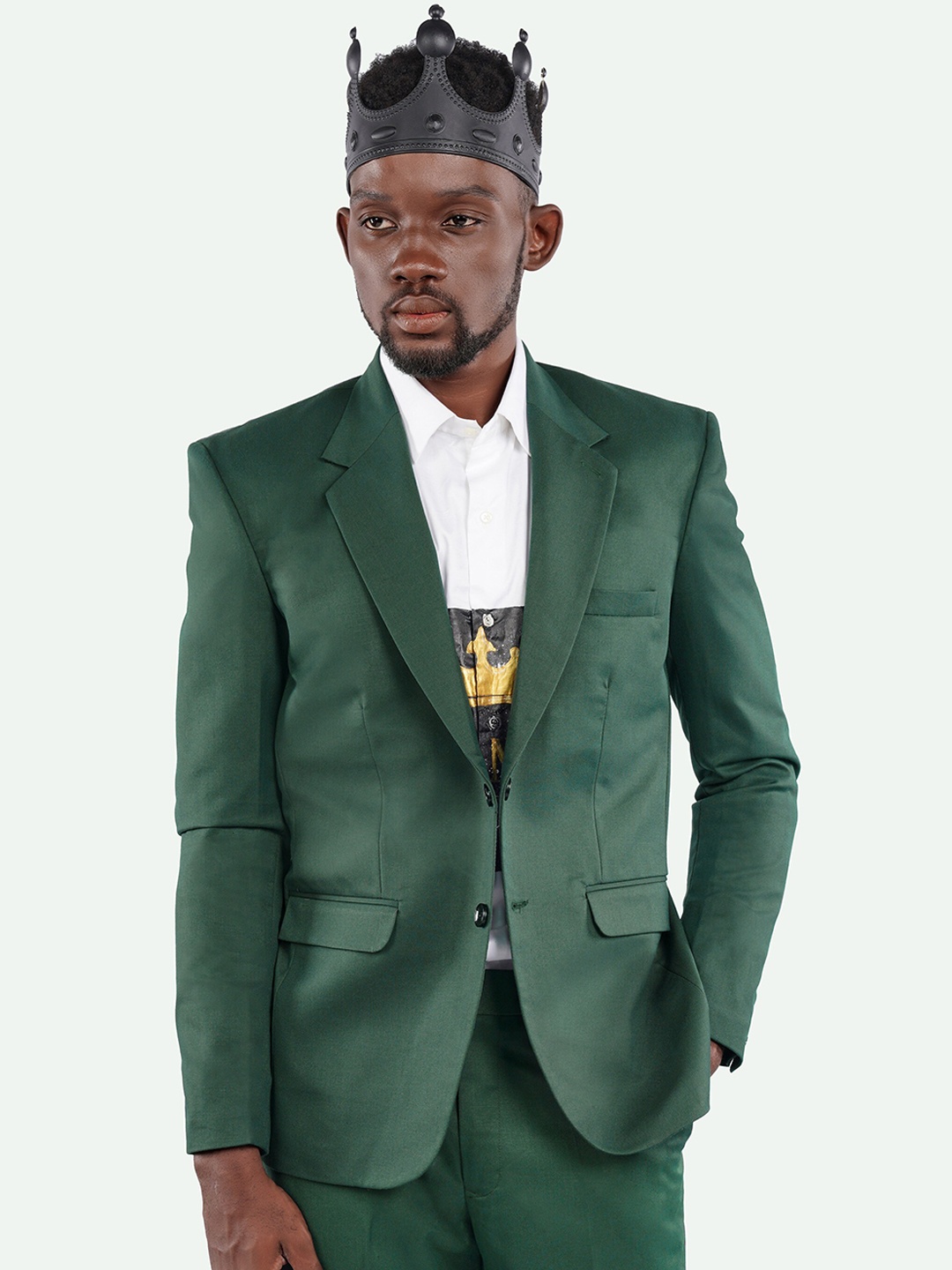 

FRENCH CROWN Single Breasted Wool Formal Blazer, Green