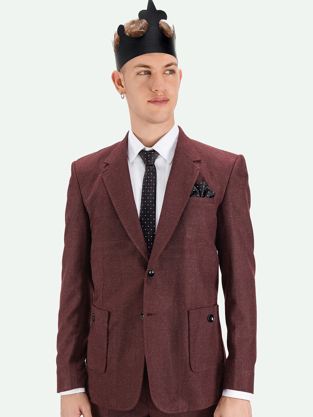 

FRENCH CROWN Single Breasted Wool Formal Blazer, Maroon