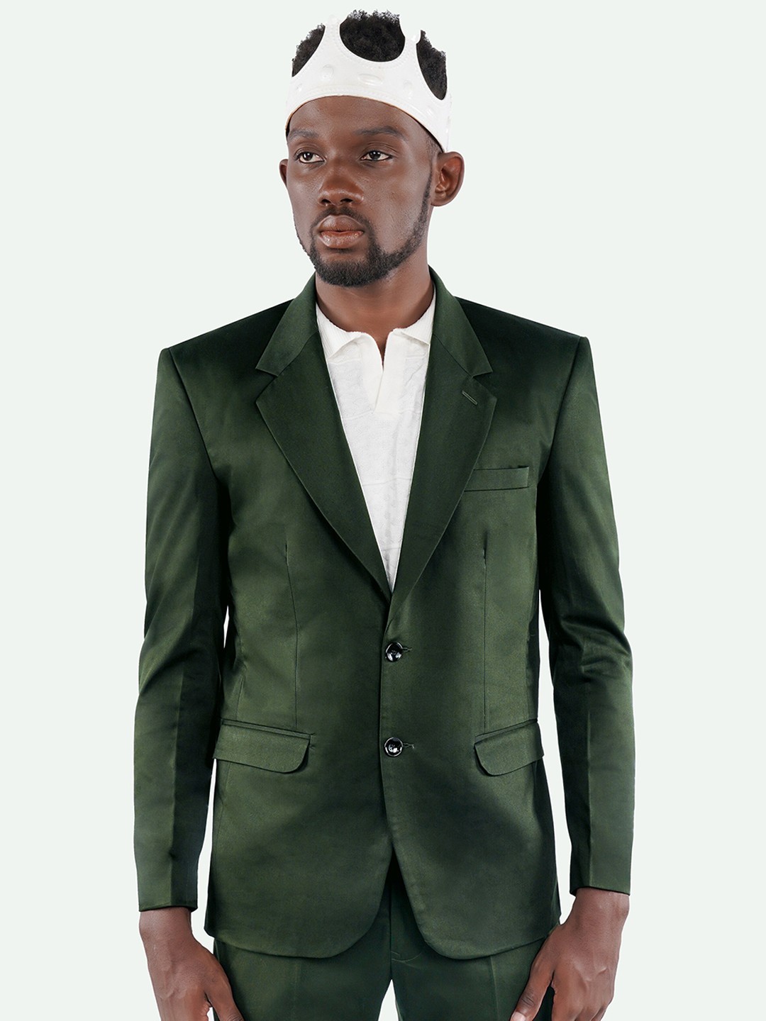 

FRENCH CROWN Single-Breasted Formal Blazer, Green
