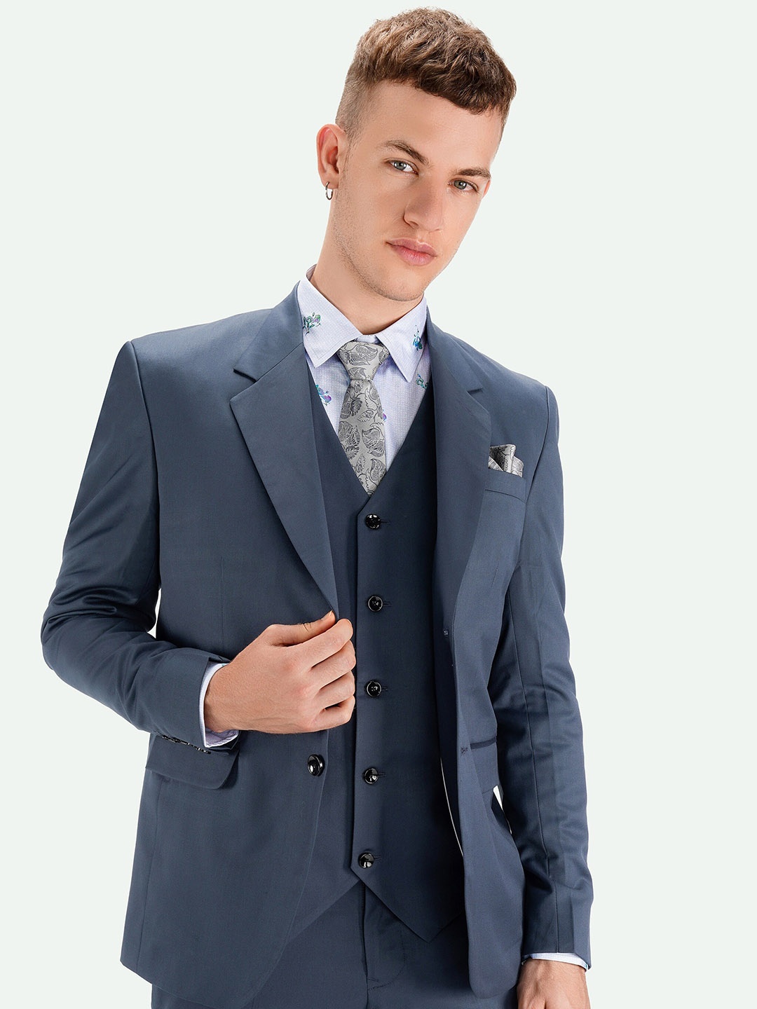 

FRENCH CROWN Single-Breasted Woollen Formal Blazer, Blue