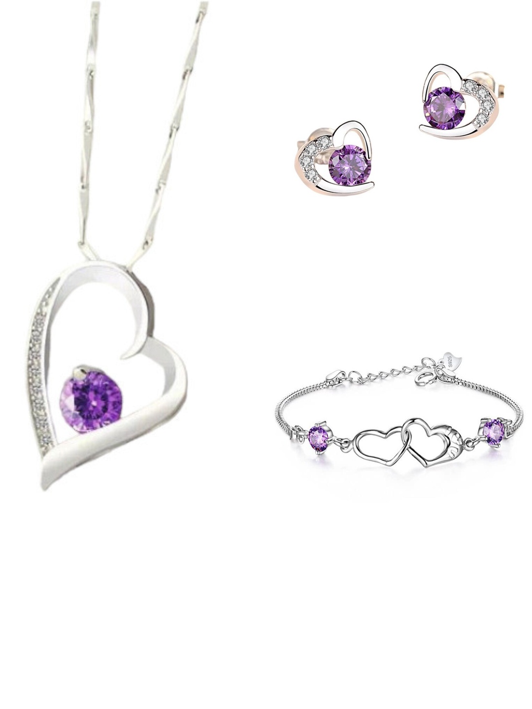 

MYKI Silver-Plated CZ Studded Pendent & Bracelet Jewellery Set