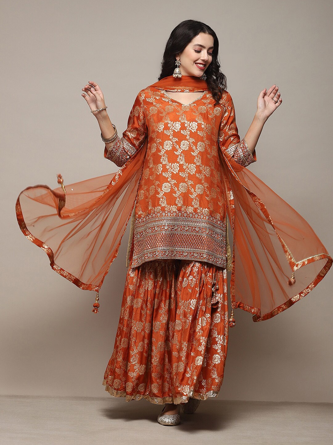 

Biba Floral Woven Design Regular Kurta with Sharara & With Dupatta, Blue