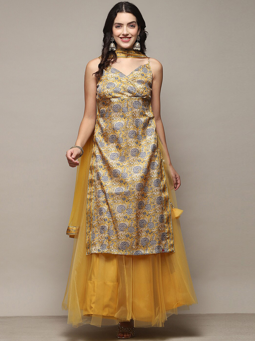 

Biba Floral Printed Empire Kurta With Skirt & Dupatta, Yellow
