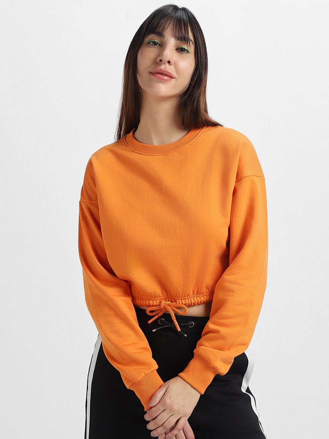 

JUNEBERRY Crew Neck Crop Fleece Pullover Sweatshirt, Orange